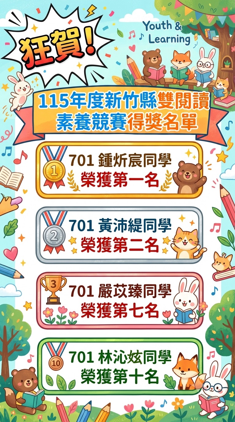 115竹縣雙閱讀素養競賽得獎名單